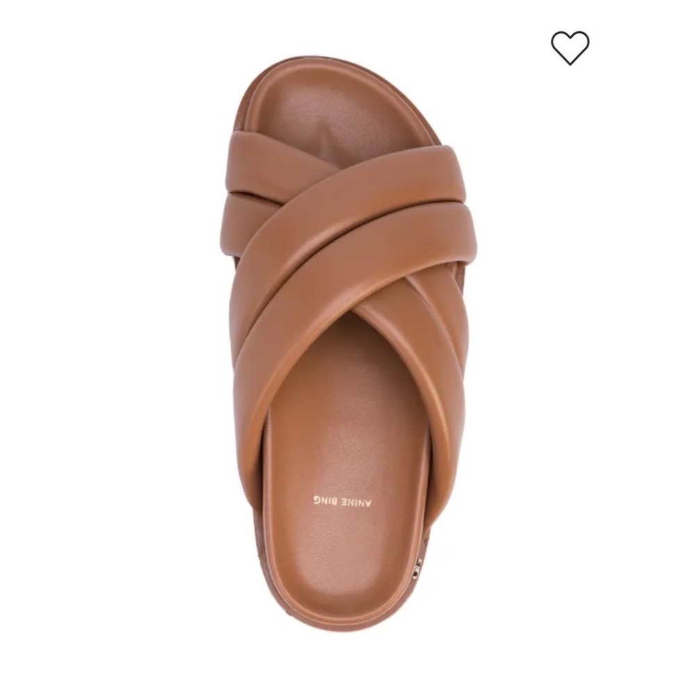 Anine Bing Lizzie Slides Cognac Brown Puffy Leather Crisscross Sandals Size 37